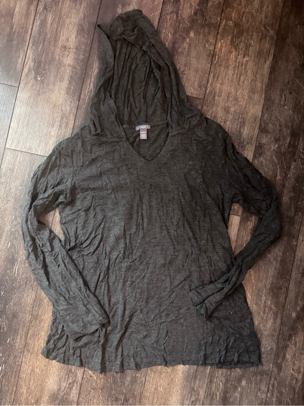 aerie Charcoal Hooded V-Neck Lightweight Long Sleeve Top